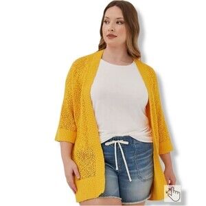 Torrid open stitch & open front yellow cardigan sweater size 2/2x